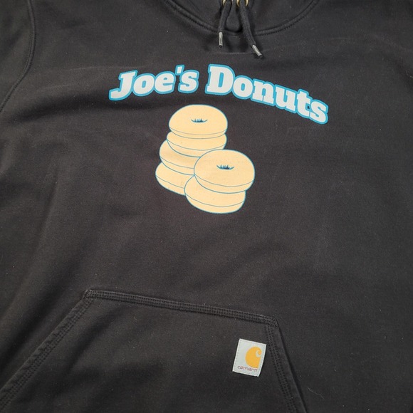 Carhartt Hoodie Mens 2XL Loose Fit Black Joe's Donuts Fleece Sweatshirt K121 - Picture 2 of 7
